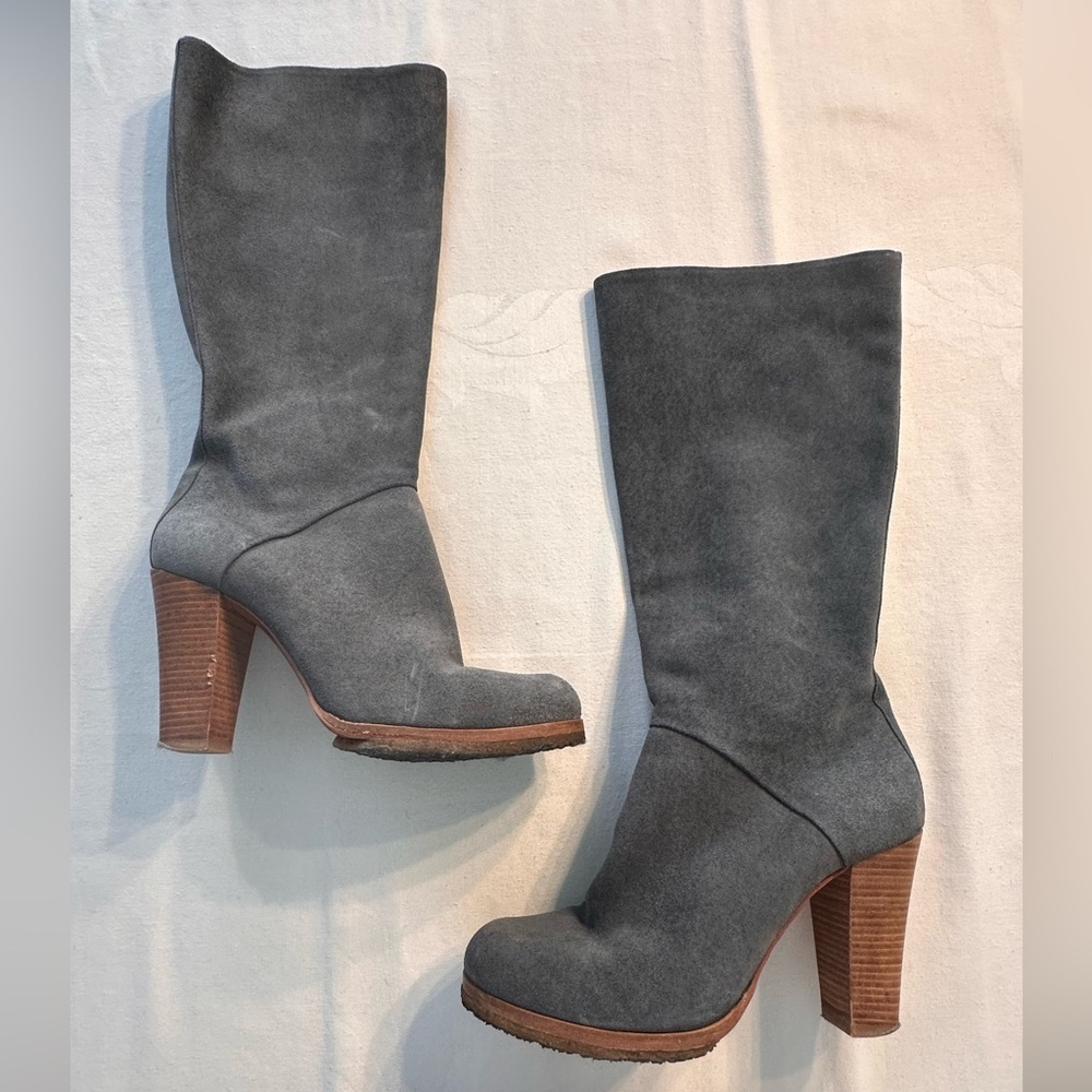 Coclico Gray Suede Boots 4 Inch Heels W/Zipper Size 39/8 Y2K European Luxury - Picture 6 of 13